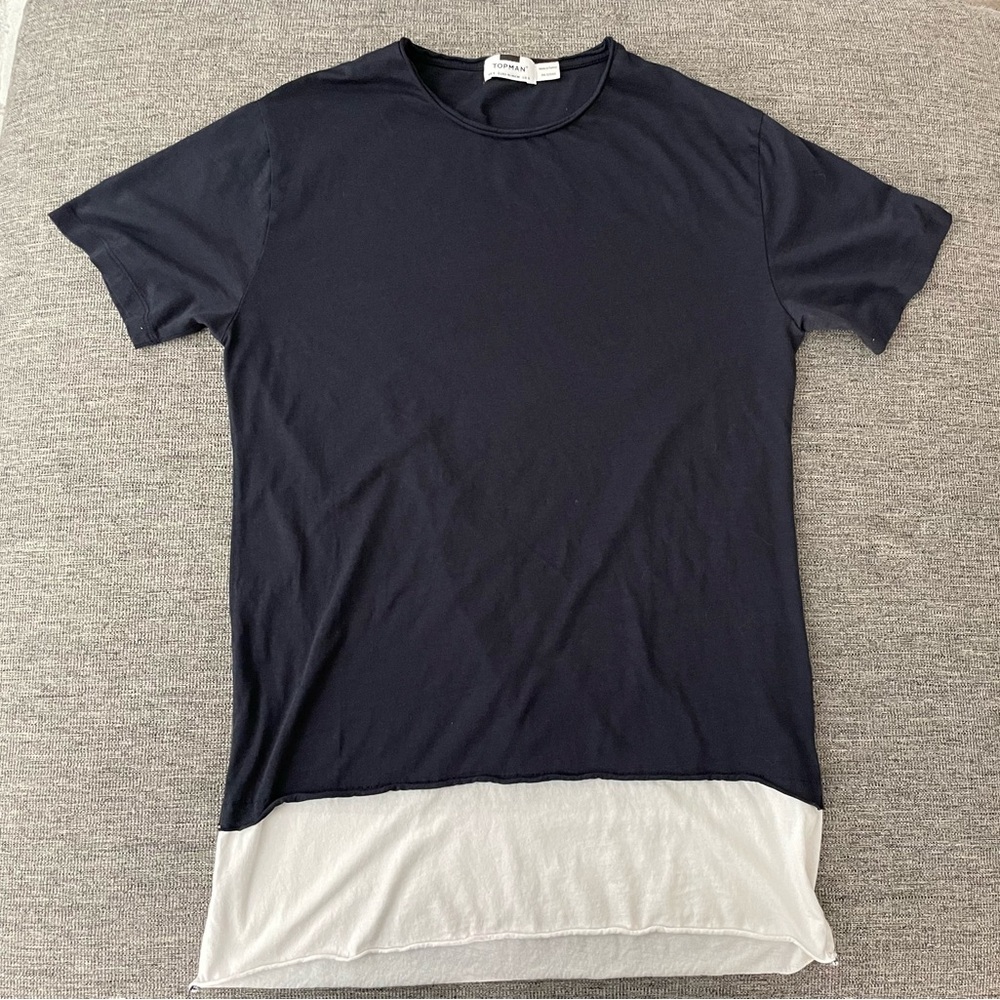 Topman Dark Blue and Light Gray Short Sleeve Tee